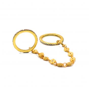 Zircon Stone Seated Gold and Rose Gold Plated Ring - Radiant Beauty for All Occasions